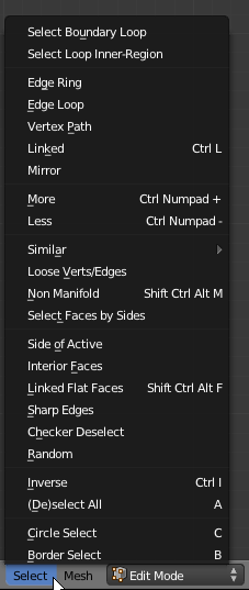 The Select-Menu, while being in edit mode of a mesh object