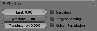 Shading menu, default settings