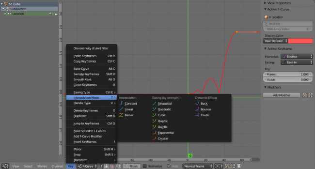 Keyframe interpolation modes options available in 2.71