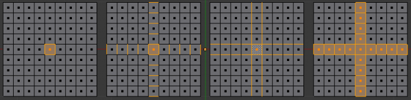 Different Loopselect Operations on a grid in Face Select Mode